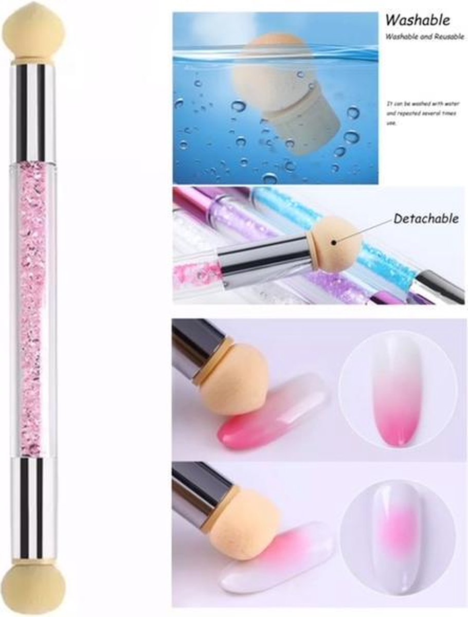 GUAPÀ - Nail Art Blooming Spons & Stempel Penseel voor het maken van Babyboom en Holografisch effecten op je nagels - Kleur Roze