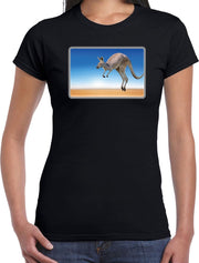 Dieren shirt kangoeroes foto - zwart - dames - Australische dieren/ kangoeroe cadeau t-shirt / kleding XL