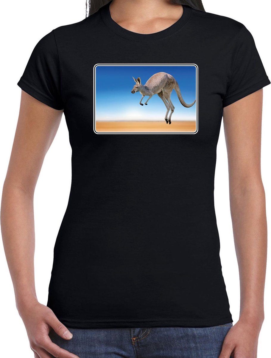 Dieren shirt kangoeroes foto - zwart - dames - Australische dieren/ kangoeroe cadeau t-shirt / kleding XL
