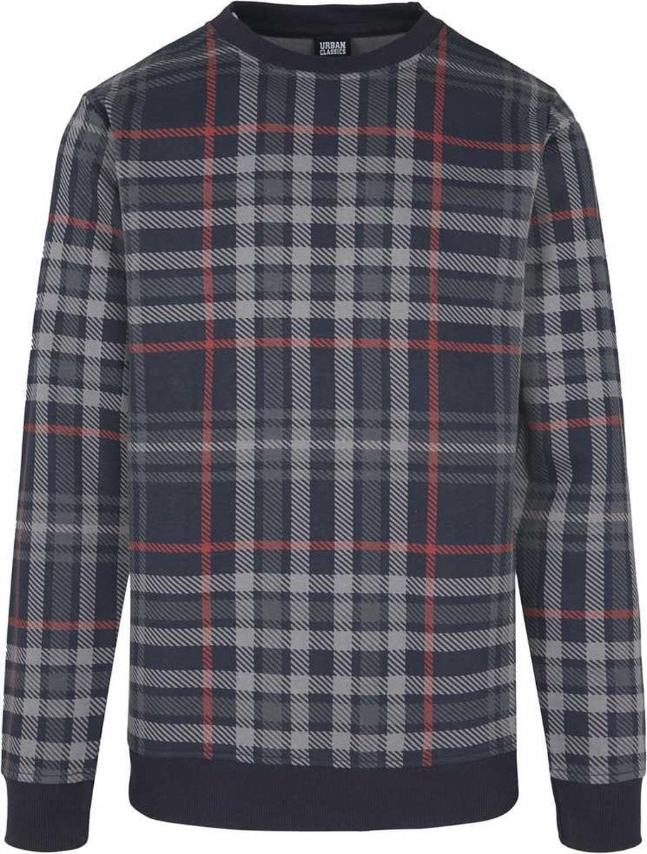 Urban Classics Crewneck sweater/trui -M- Check Blauw/Rood