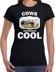 Dieren Nederlandse koeien kudde t-shirt zwart dames - cows are serious cool shirt - cadeau t-shirt koe/ koeien liefhebber S