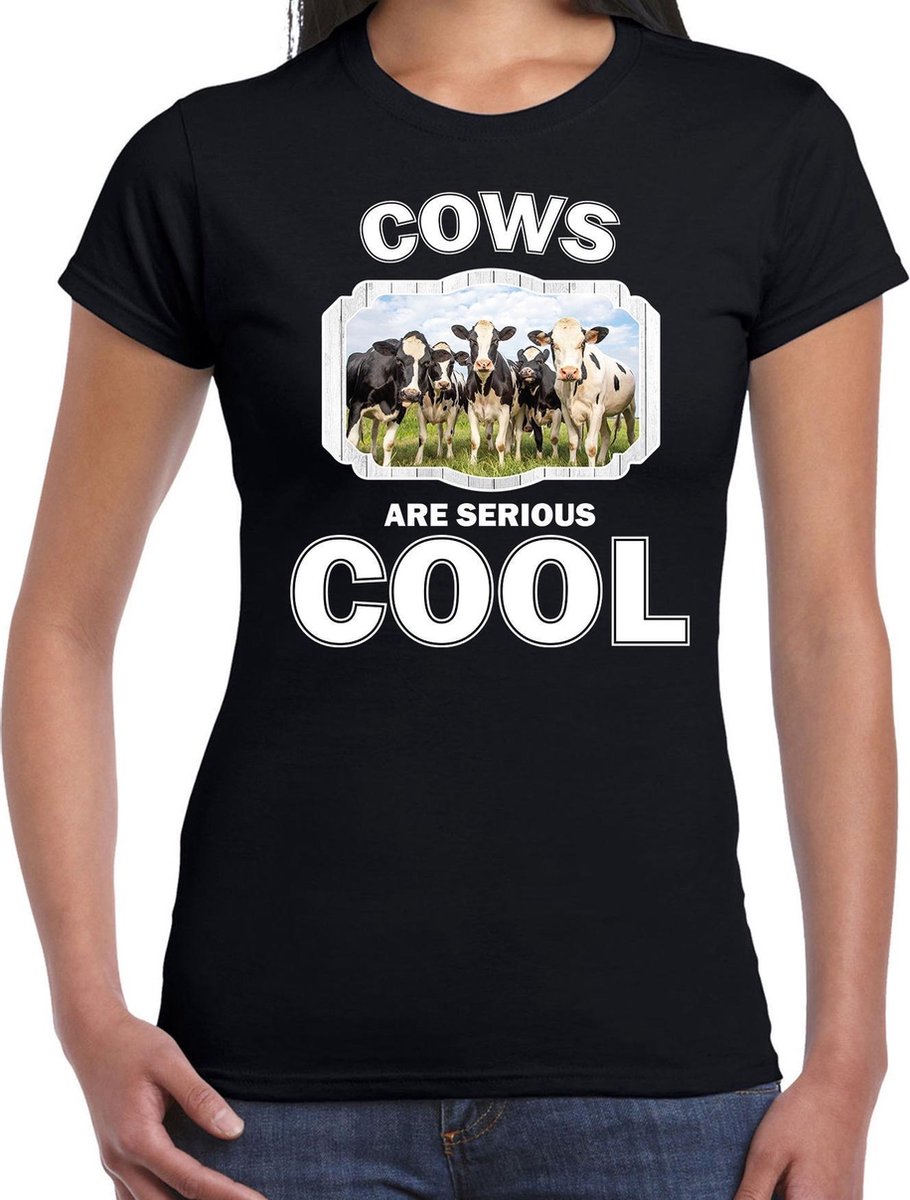 Dieren Nederlandse koeien kudde t-shirt zwart dames - cows are serious cool shirt - cadeau t-shirt koe/ koeien liefhebber S