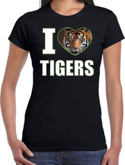 I love tigers t-shirt met dieren foto van een tijger zwart voor dames - cadeau shirt tijgers liefhebber S