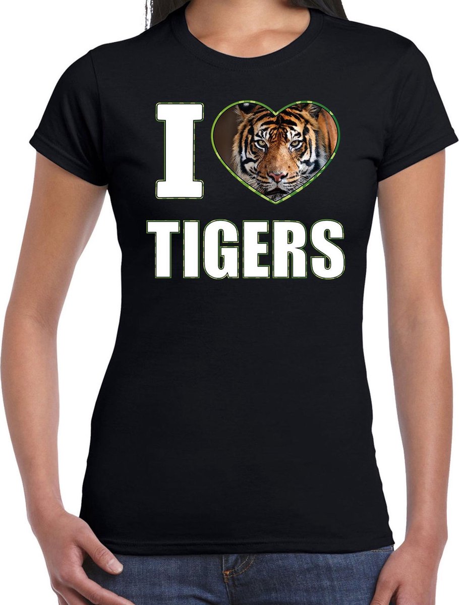 I love tigers t-shirt met dieren foto van een tijger zwart voor dames - cadeau shirt tijgers liefhebber S