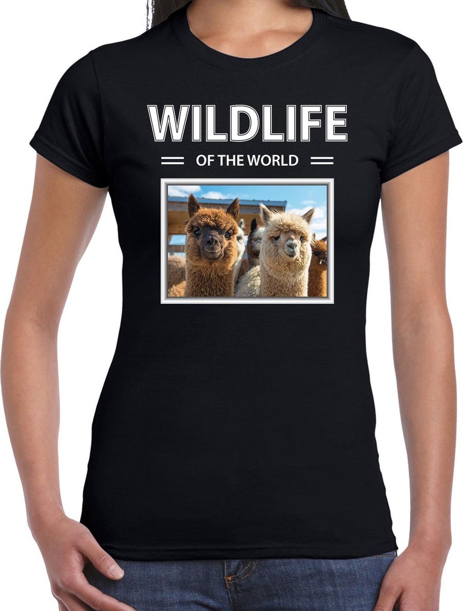 Dieren foto t-shirt Alpaca - zwart - dames - wildlife of the world - cadeau shirt Alpaca's liefhebber S