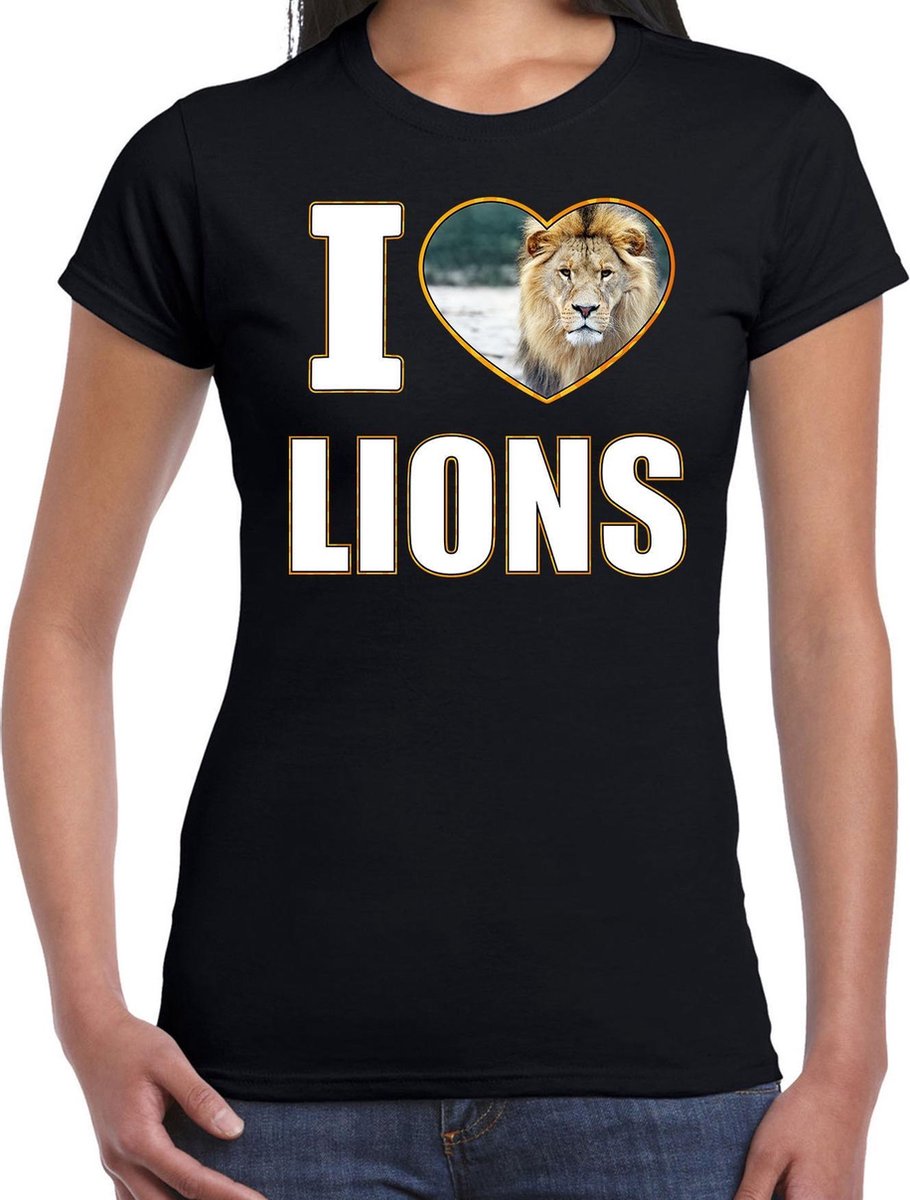 I love lions t-shirt met dieren foto van een leeuw zwart voor dames - cadeau shirt leeuwen liefhebber XL