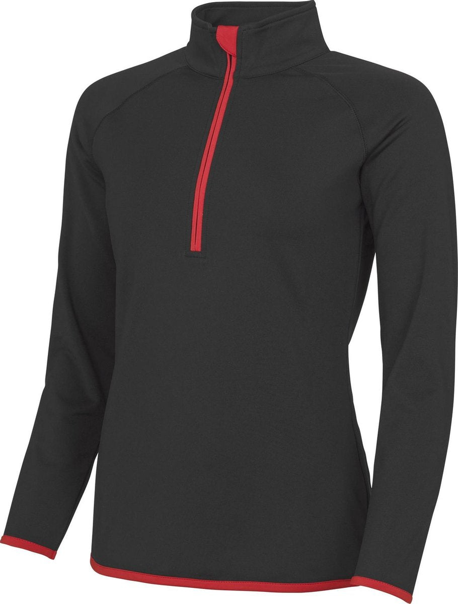 Awdis Gewoon Cool Womens/Ladies Half Zip Sweatshirt (Jet Zwart / Vuurrood)