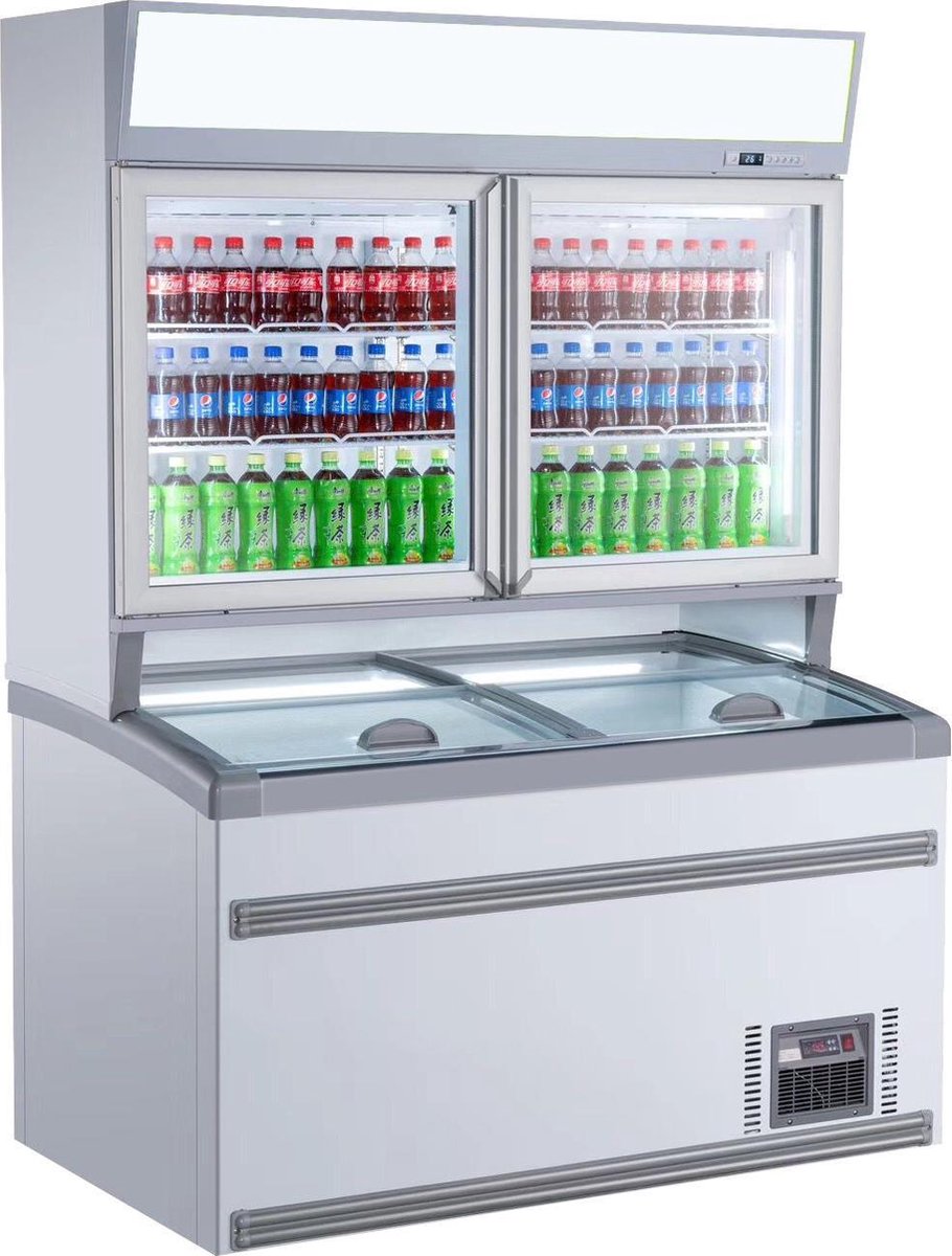 Professionele Combisteel Wandvrieskast Wit | 2 Glasdeuren | 7455.2520 | Horeca