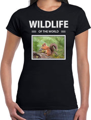 Dieren foto t-shirt Eekhoorn - zwart - dames - wildlife of the world - cadeau shirt eekhoorns liefhebber S
