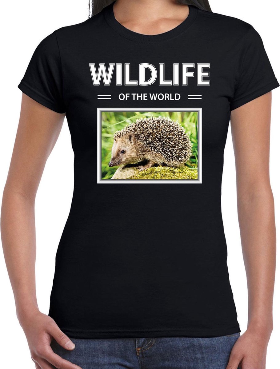 Dieren foto t-shirt egel - zwart - dames - wildlife of the world - cadeau shirt egels liefhebber XS