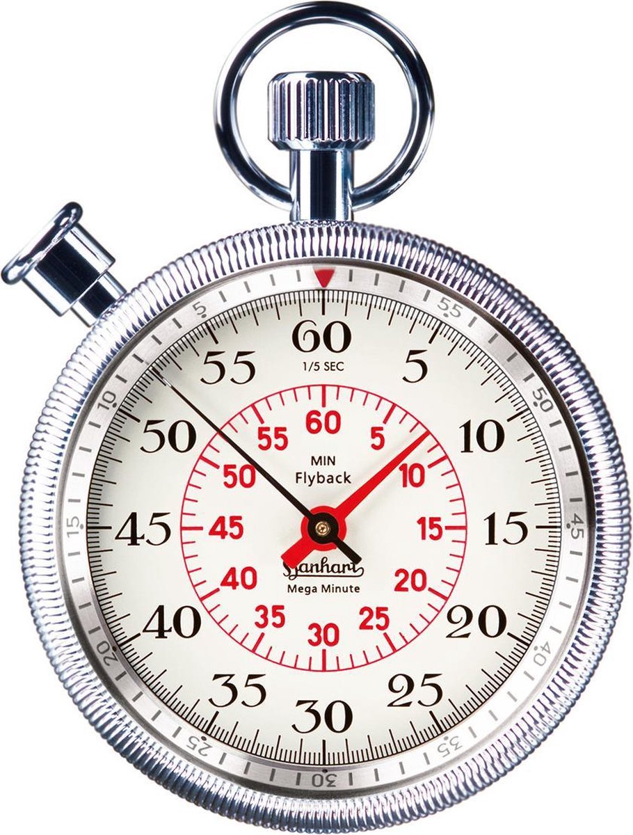 Hanhart Classic Rallye Stopwatch 185.8860-5E -  1/5 sec - Addition Timer megaminute-flyback - beige wijzerplaat