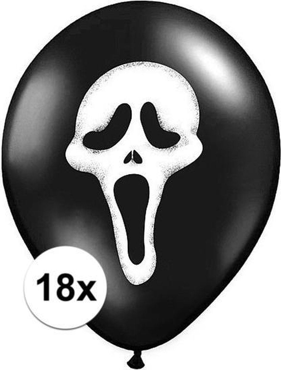 18x Zwarte ballonnen Scream doodshoofd Halloween 30 cm - Halloween versiering/decoratie