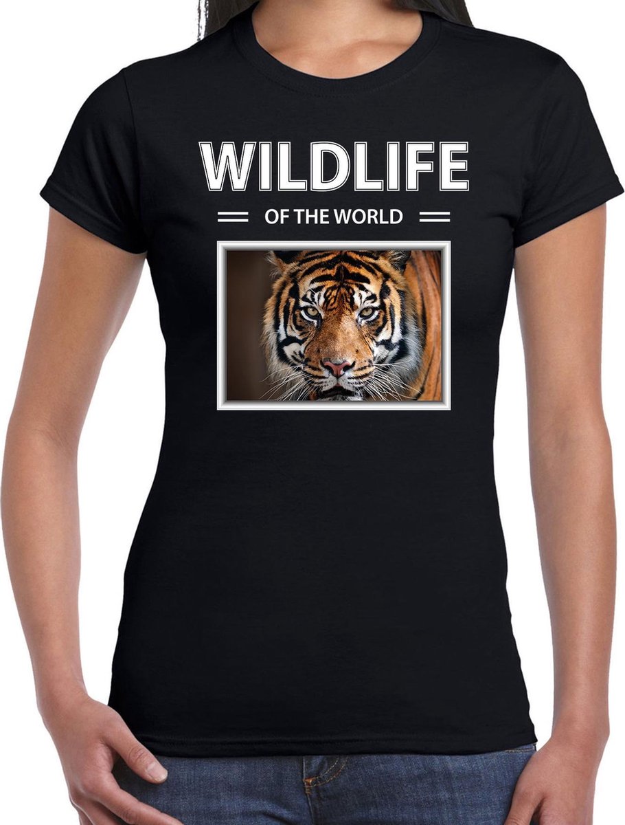 Dieren foto t-shirt tijger - zwart - dames - wildlife of the world - cadeau shirt tijgers liefhebber 2XL