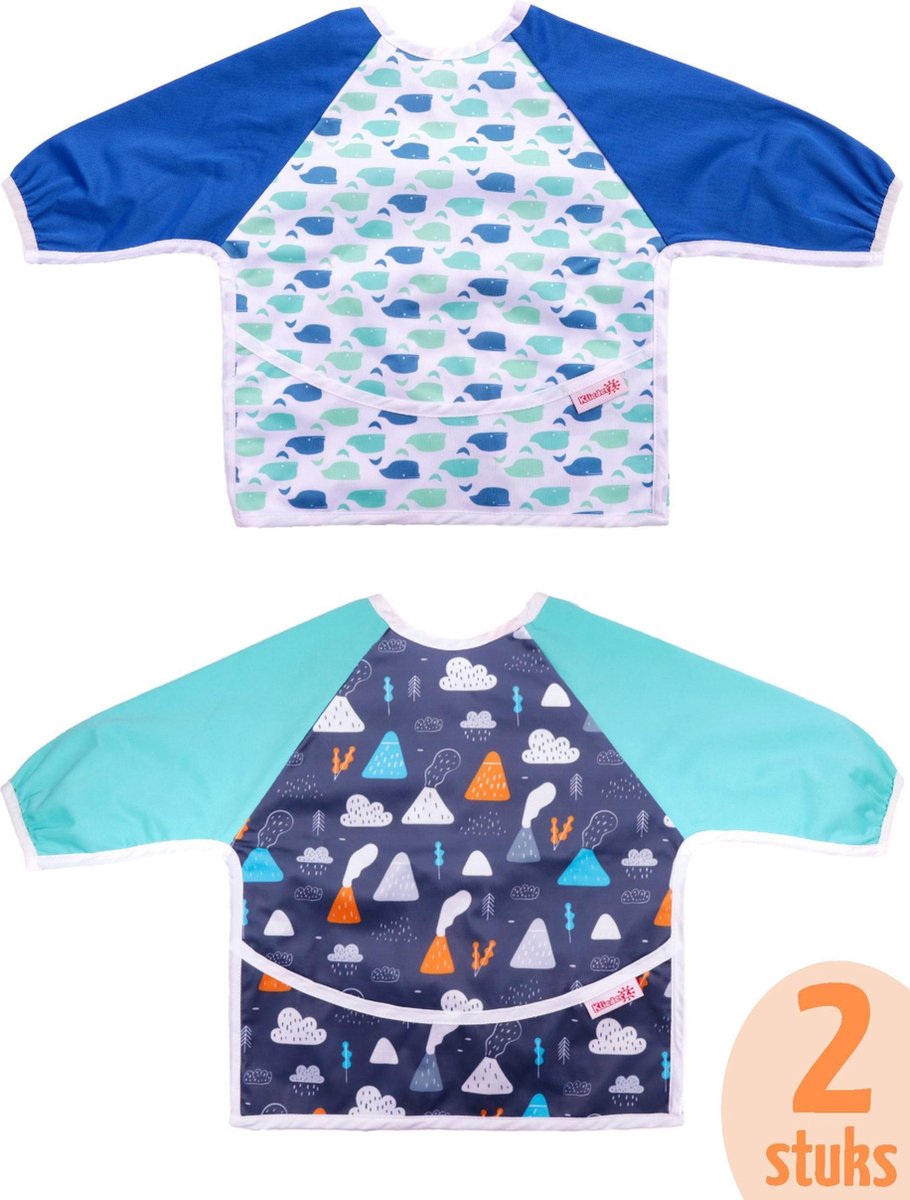 Slab met mouwen | KliederZ lange mouwslab 6 - 18 mnd | jongen babyslab set 2 stuks LB06