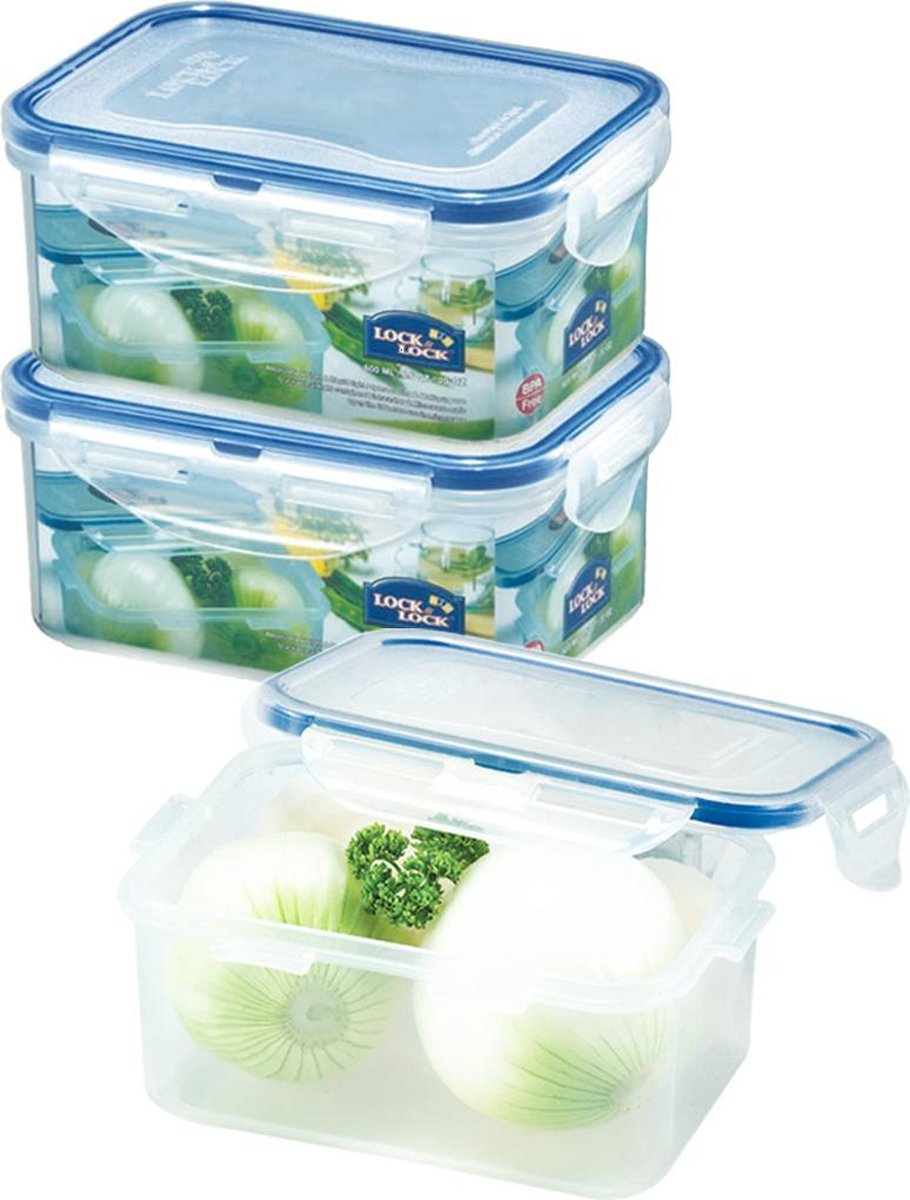 Lock&Lock Vershoudbakjes | Bewaardozen voedsel | Snackdoosjes - Set van 3 Stuks - 600 ml - Transparant