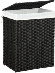 Songmics Handgeweven Rotan Wasmand - 90L - Zwart