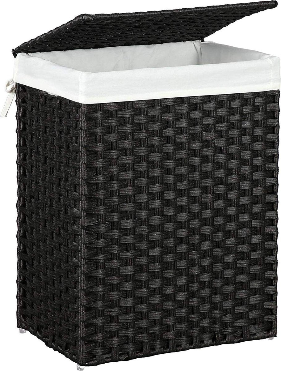 Songmics Handgeweven Rotan Wasmand - 90L - Zwart