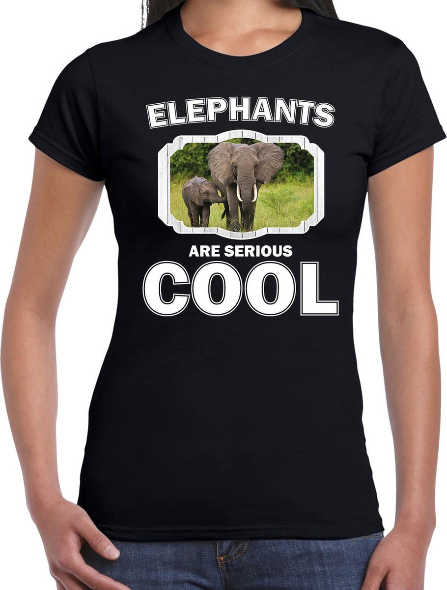 Dieren olifant met kalf t-shirt zwart dames - elephants are serious cool shirt - cadeau t-shirt olifant/ olifanten liefhebber 2XL