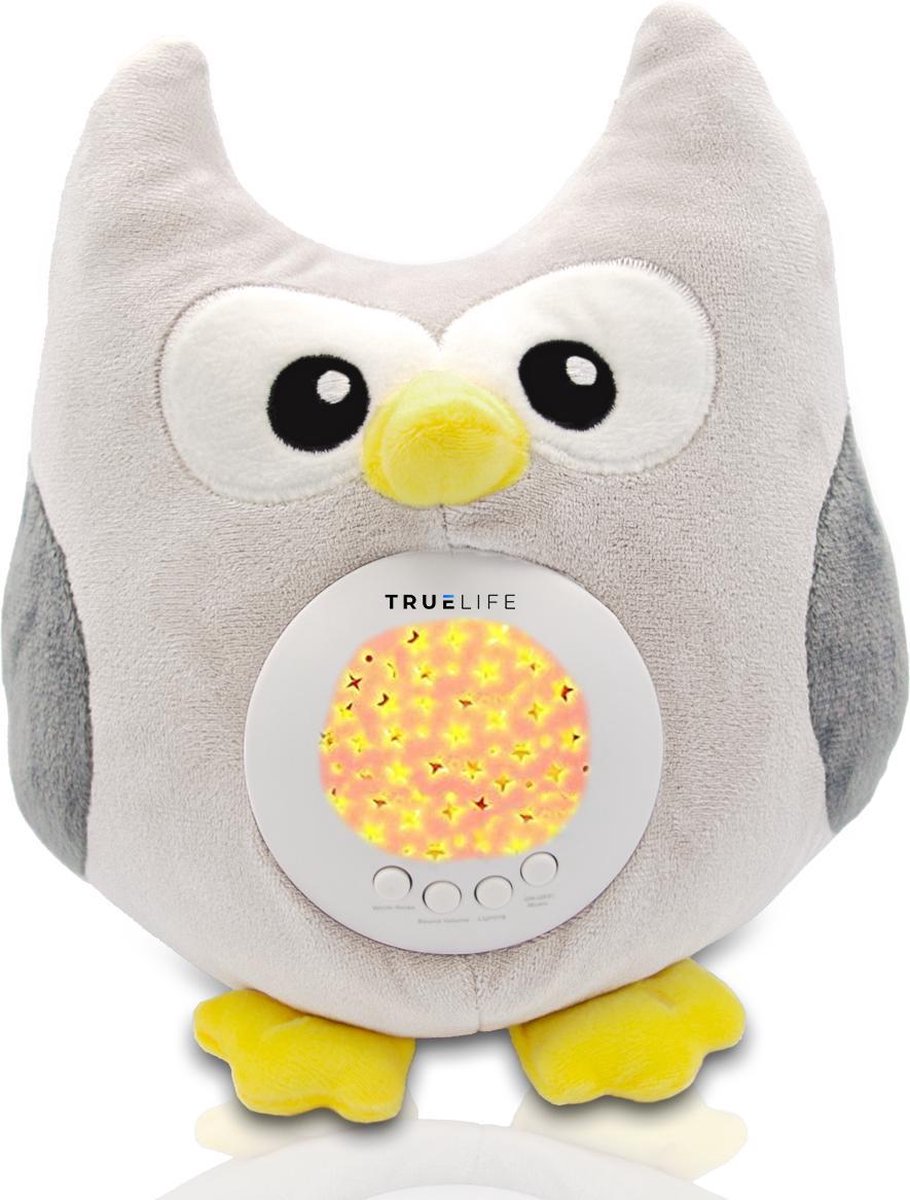 TrueLife Slaaptrainer en White Noise Machine en Sterrenprojector – Knuffel Uil – Slaapgeluiden – Witte Ruis – Baby - Peuter