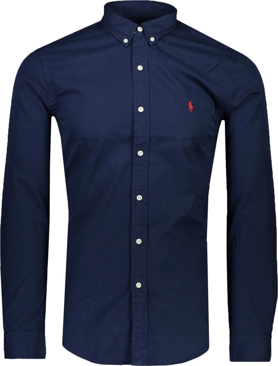 Polo Ralph Lauren  Overhemd Blauw Getailleerd - Maat XXL - Heren - Herfst/Winter Collectie - Katoen