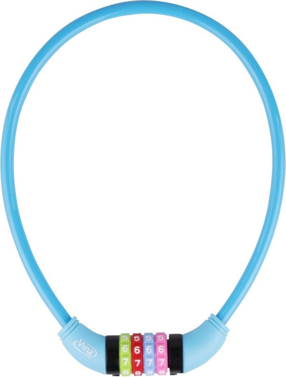 Vinz Baker Kinderfiets Kabelslot / Combinatieslot / Cijferslot Blauw 10mm - 65cm