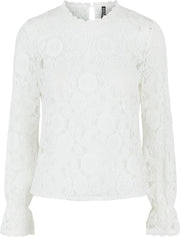 Pieces Dames 17113286 LOLLI LS LACE TOP D2D Cloud Dancer - Maat XL
