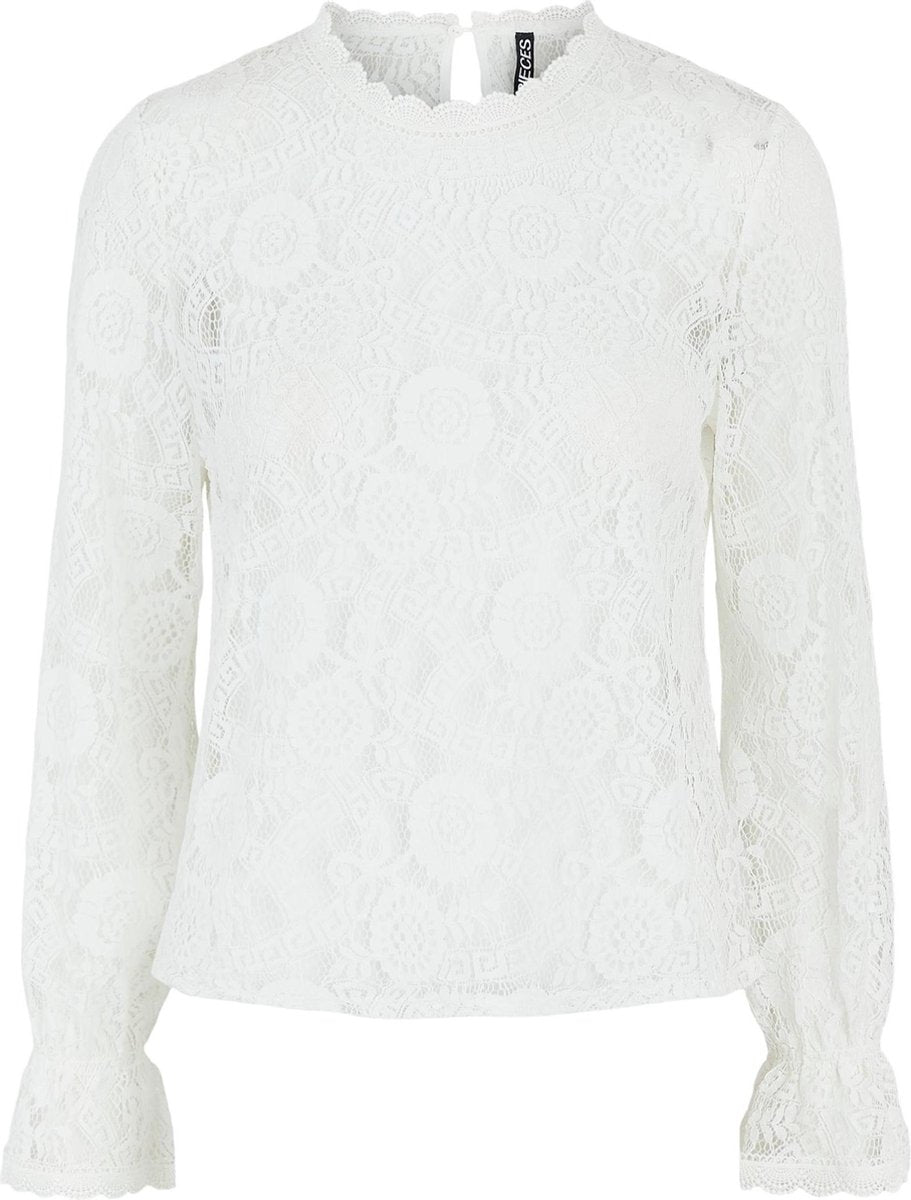 Pieces Dames 17113286 LOLLI LS LACE TOP D2D Cloud Dancer - Maat XL