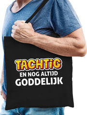 Tachtig en goddelijk verjaardag katoenen tas - zwart - heren - 80 jaar cadeau tas / tasje / shopper
