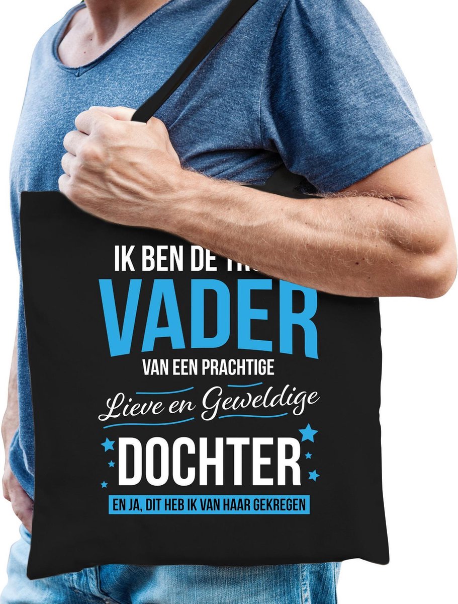 Trotse vader / dochter cadeau tas zwart voor heren - kado tas / tasje / shopper - Vaderdag cadeau