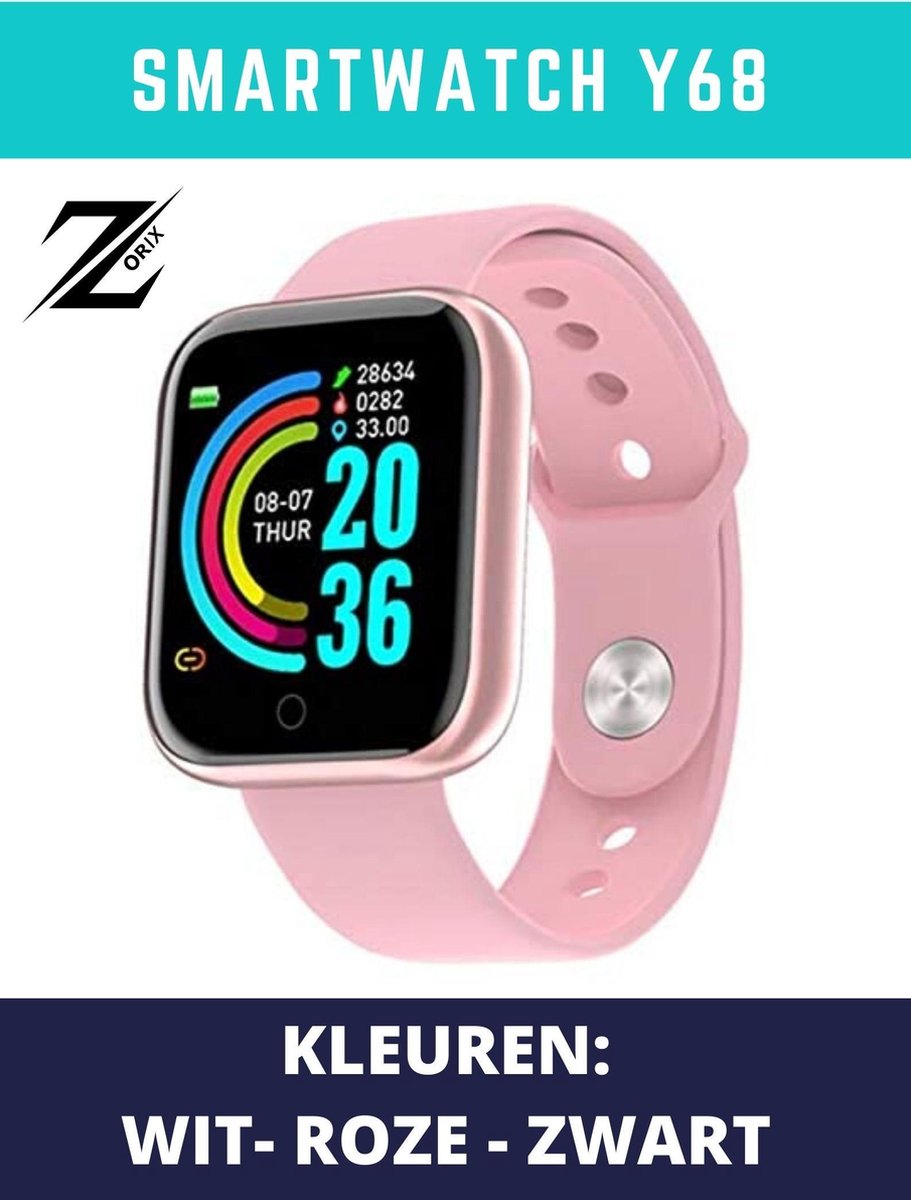 ZORIX®-Smartwatch Y68 - Activity Tracker -Stappenteller - Bloeddrukmeter - Hartslagmeter - Horloge - Roze