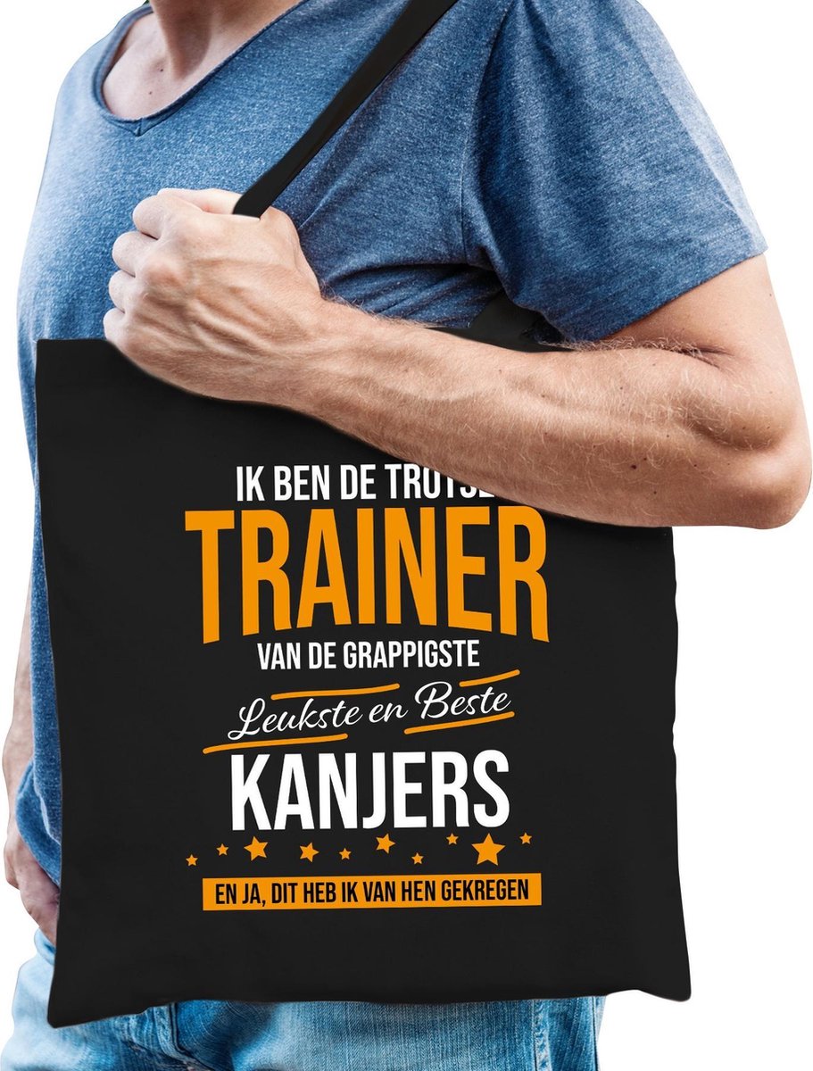 Trotse trainer van kanjers katoenen cadeau tas voor heren - zwart - verjaardag - kado cadeau tas voor trainers