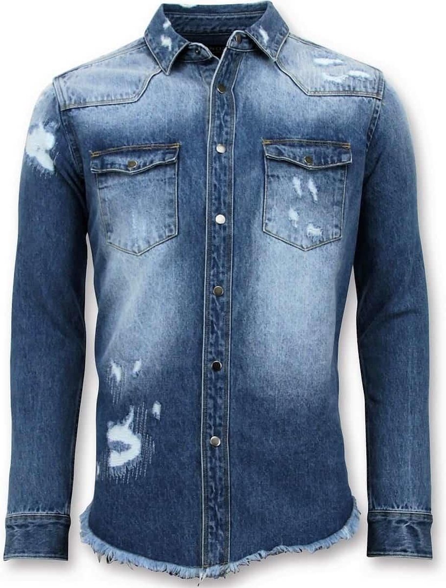 Enos Lange Spijkeroverhemd - Denim Blouse Heren - Blauw - Maat: L