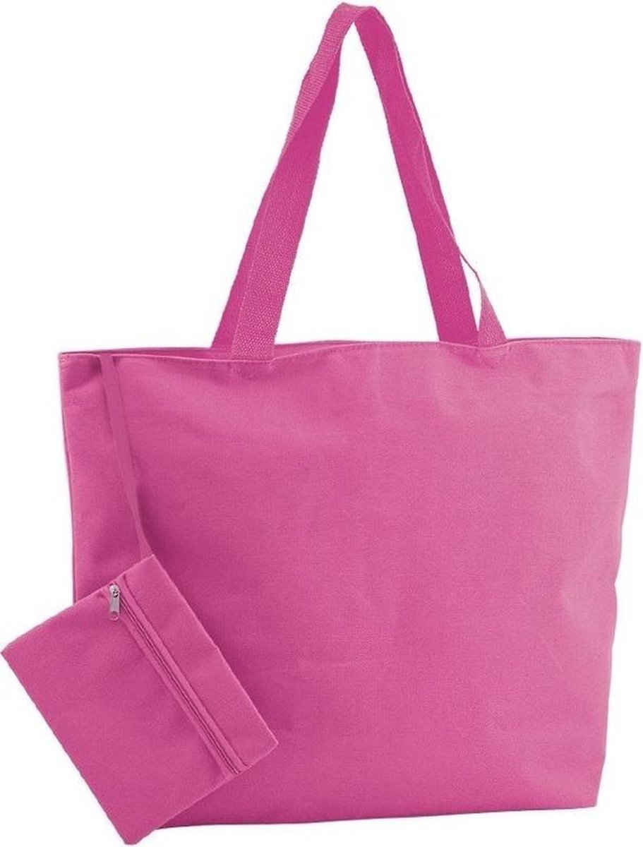 Polyester fuchsia roze shopper/boodschappen tas 47 cm - Stevige boodschappentassen/shopper bag met rits