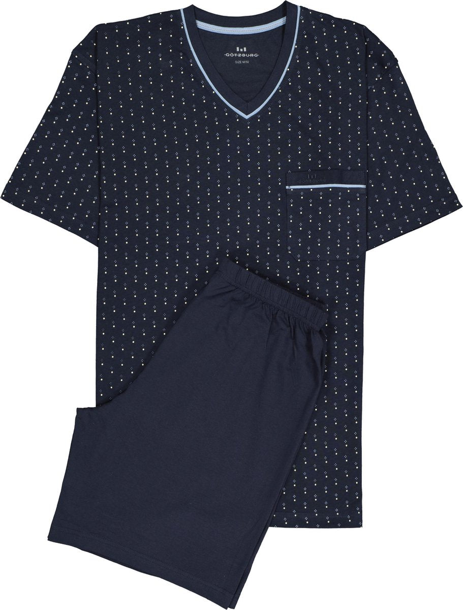 Gotzburg heren shortama - blauw met lichtblauw en wit dessin -  Maat: XXL