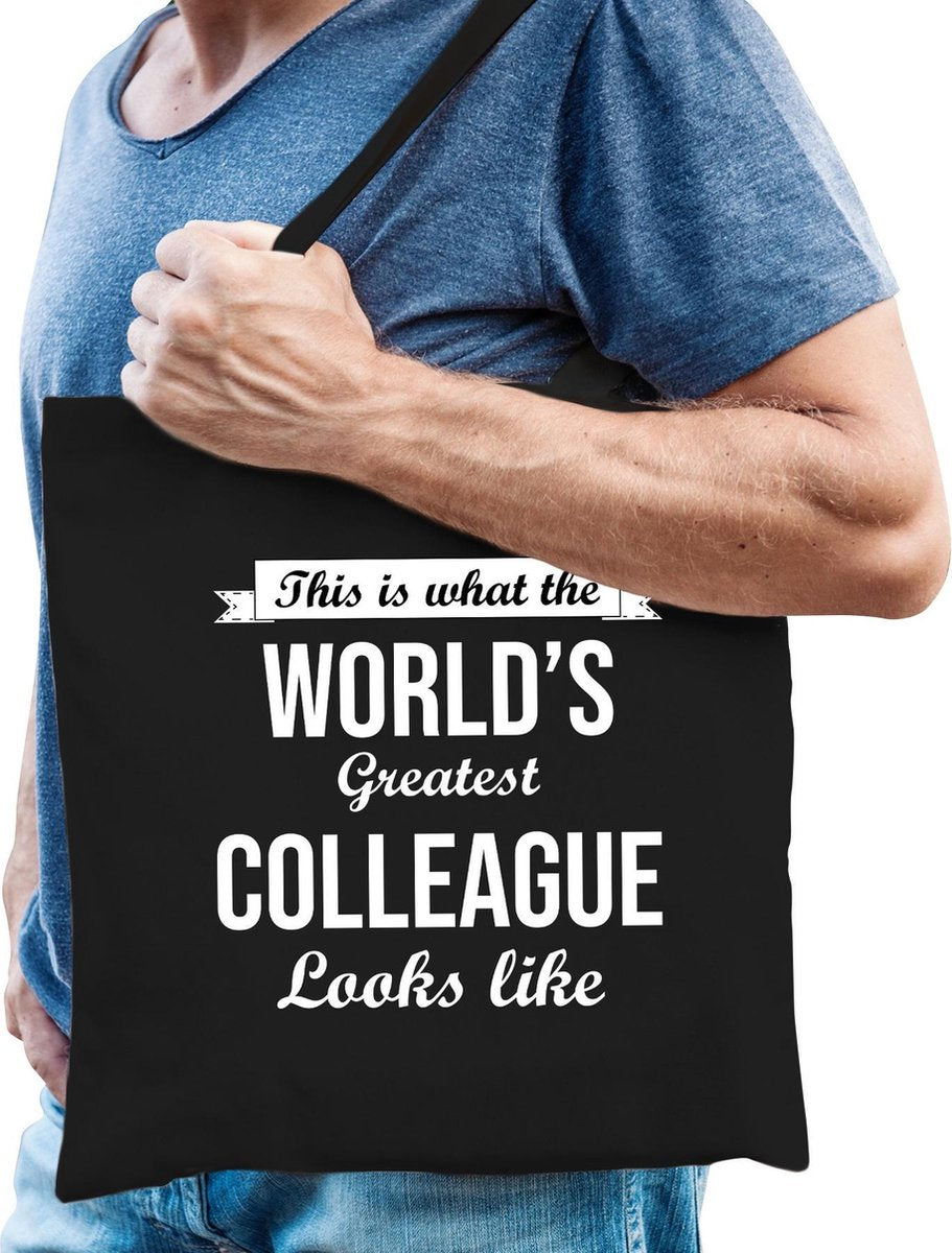Worlds greatest COLLEAGUE cadeau tasje zwart voor heren - verjaardag / kado tas / katoenen shopper voor een collega / co worker