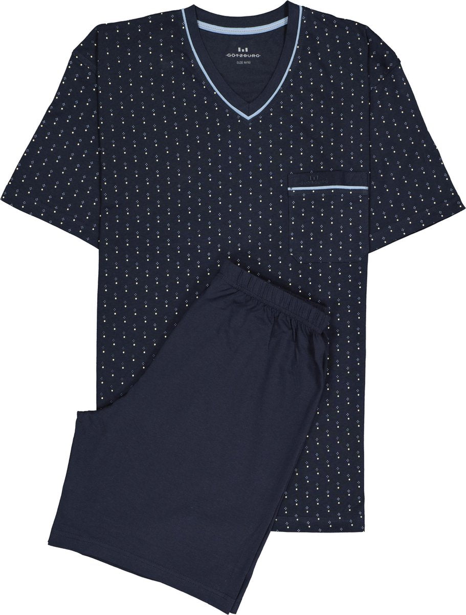 Gotzburg heren shortama - blauw met lichtblauw en wit dessin -  Maat: XL