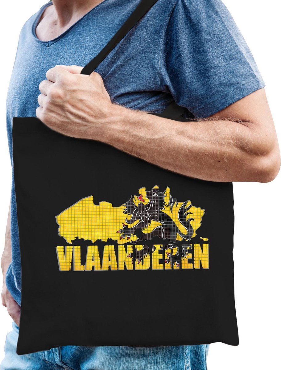 Silhouet van Vlaanderen tasje voor heren - zwart - Vlaamse tas / boodschappen tasje