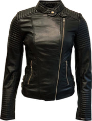Zwarte leren bikerjack dames - Barcelona- 100% echt leer - Zwart - S