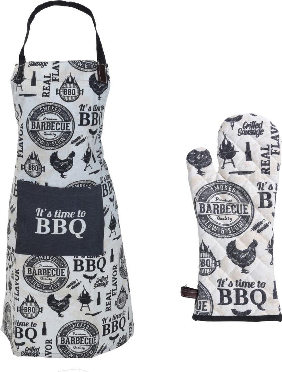4cookz® BBQ set katoenen schort + handschoen Wit