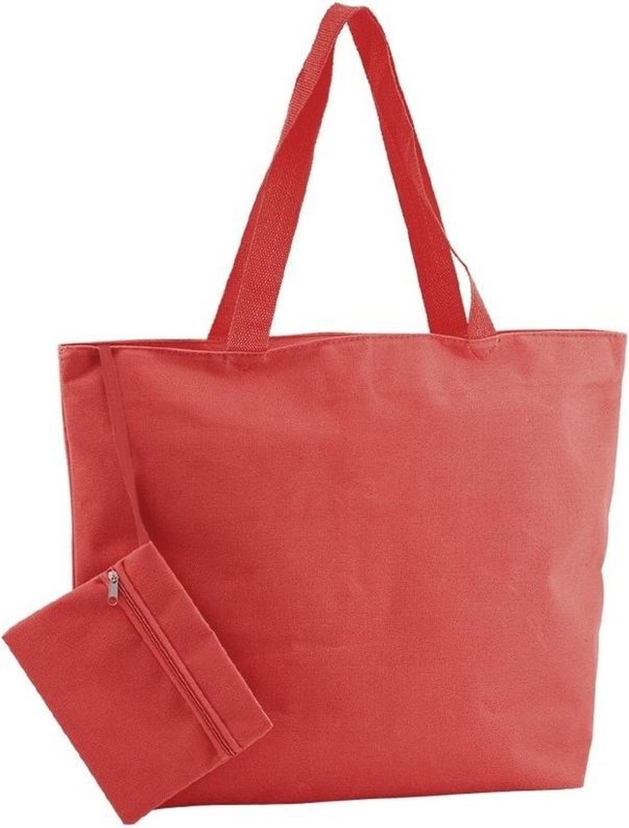 Polyester rode shopper/boodschappen tas 47 cm - Stevige boodschappentassen/shopper bag met rits