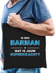 Ik ben barman wat is jouw superkracht - tasje zwart voor heren - barman kado tas