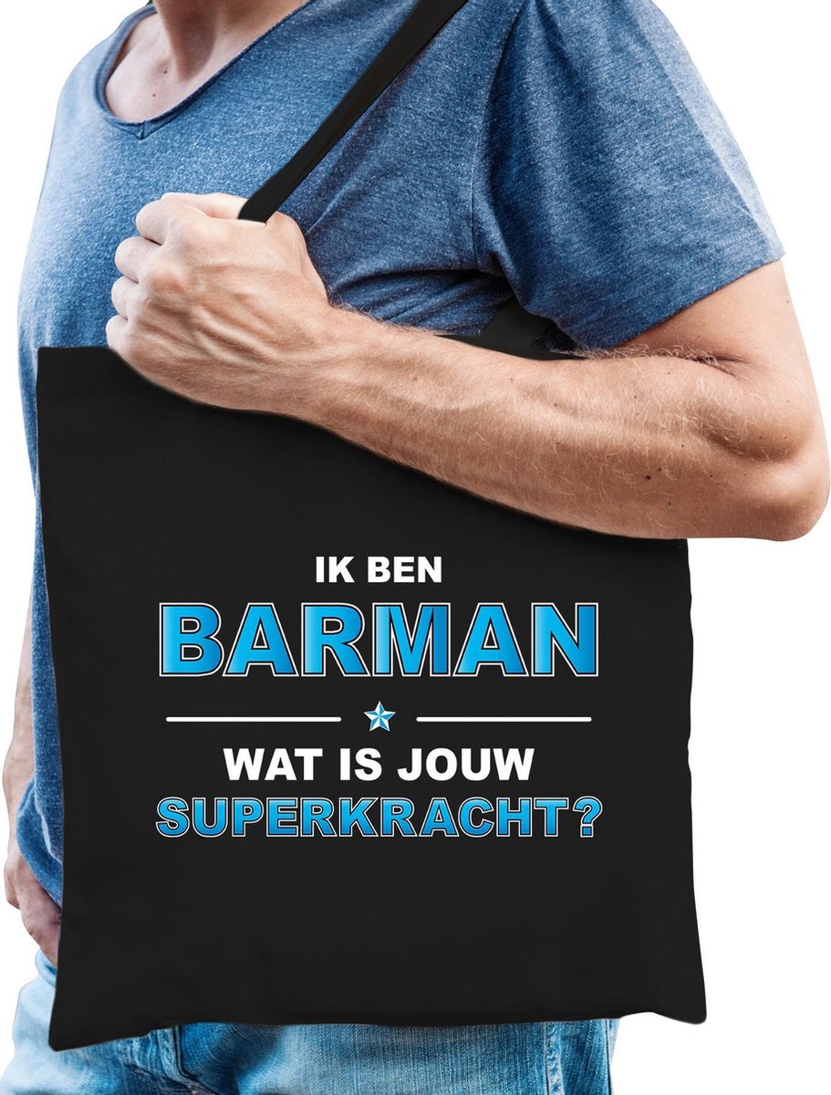 Ik ben barman wat is jouw superkracht - tasje zwart voor heren - barman kado tas