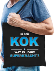 Ik ben kok wat is jouw superkracht - tasje zwart voor heren - kok kado tas