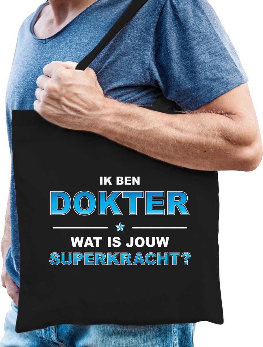Ik ben dokter wat is jouw superkracht - tasje zwart voor heren - dokter kado tas
