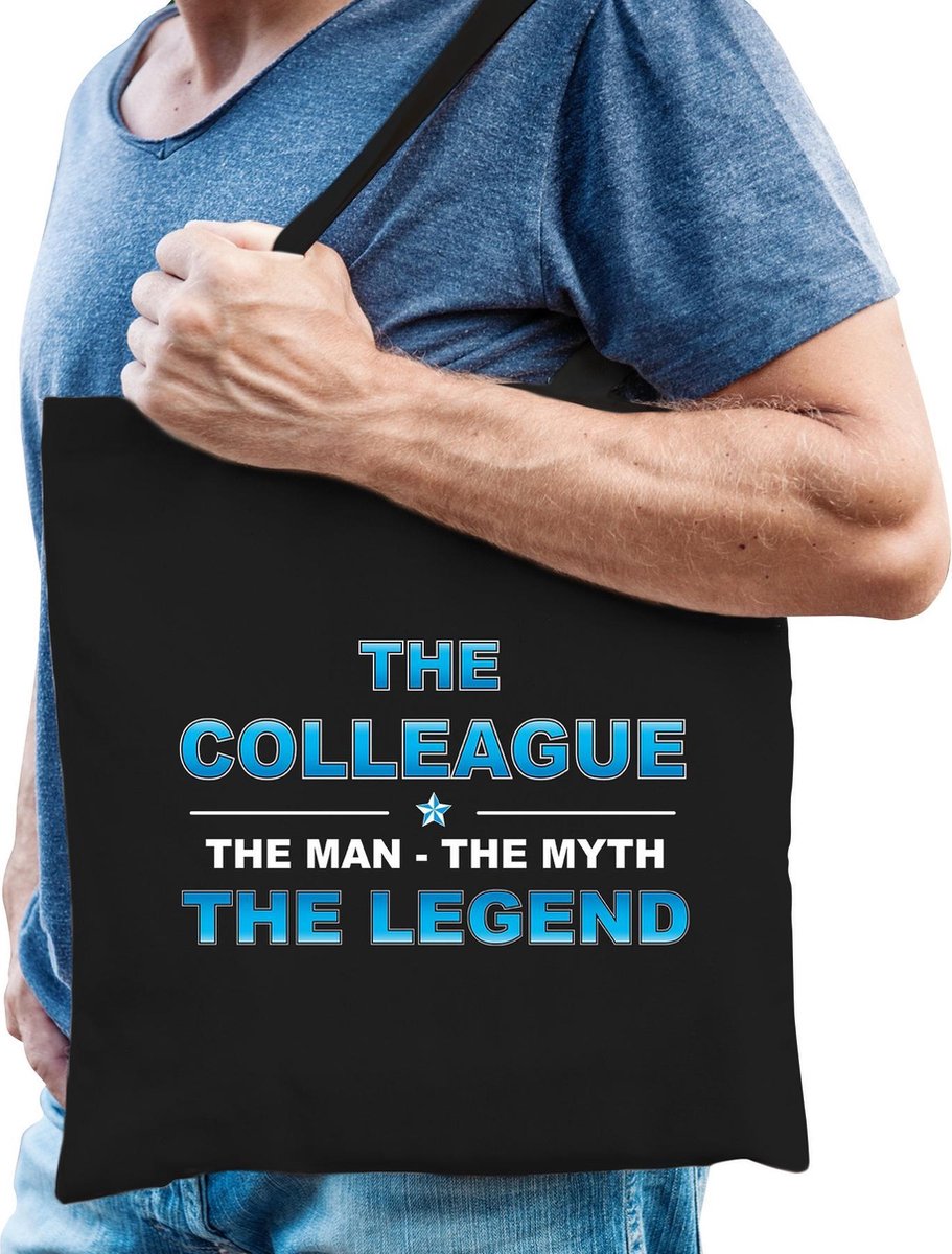 The Colleague the legend cadeau tasje zwart voor heren - collega verjaardag - kado tas / katoenen shopper