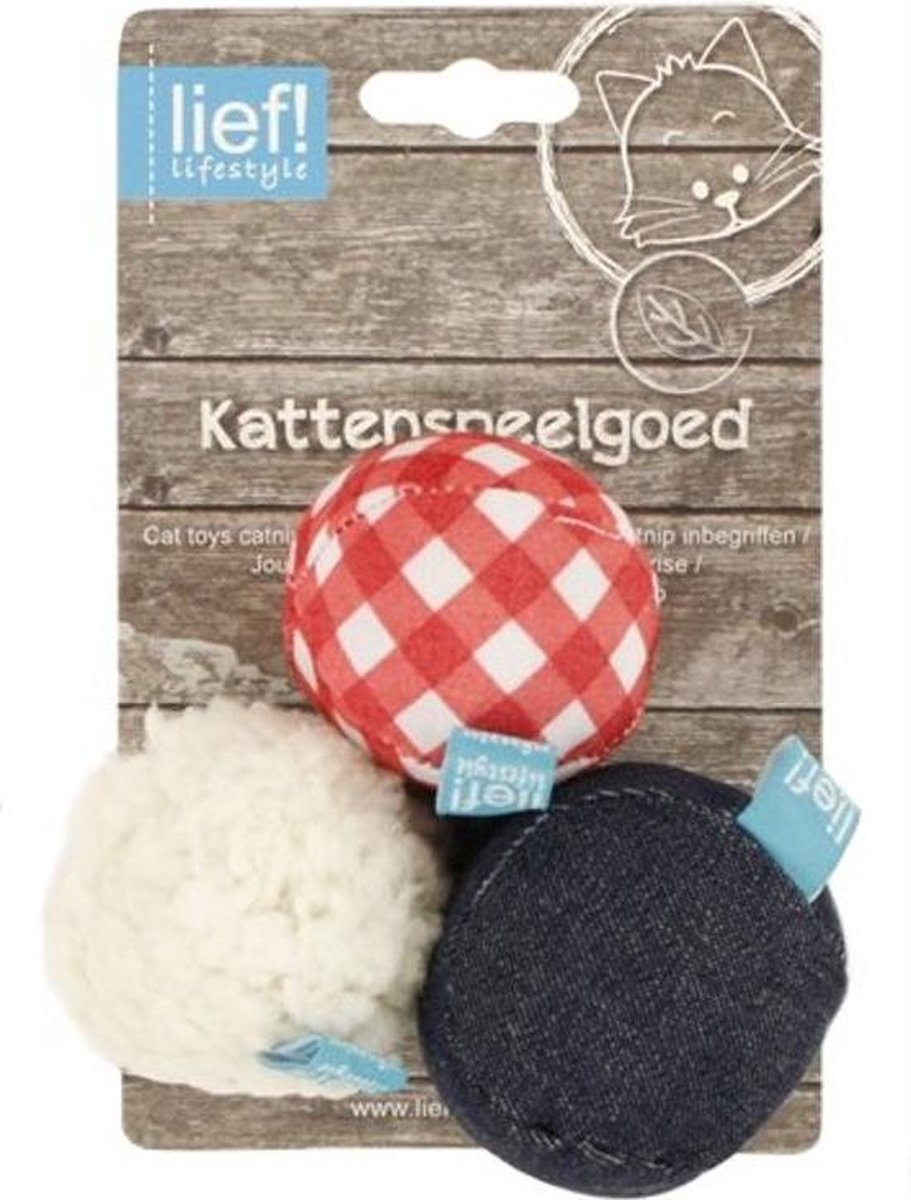 Lief! - Softbal Uni Met Catnip Blauw/Rood/Wit voor katten - 5 CM
