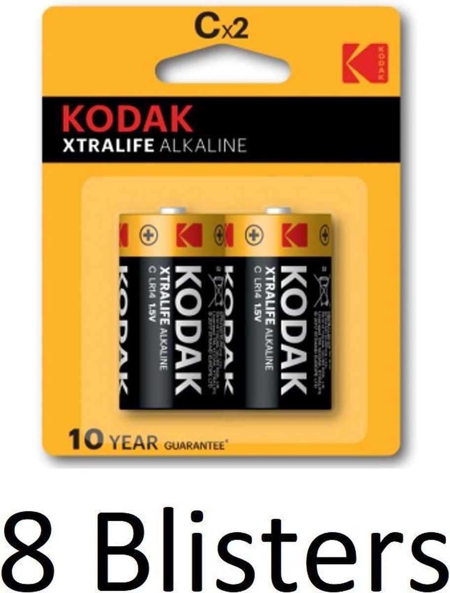 16 Stuks (8 Blisters a 2 st) Kodak XTRALIFE alkaline C/LR14