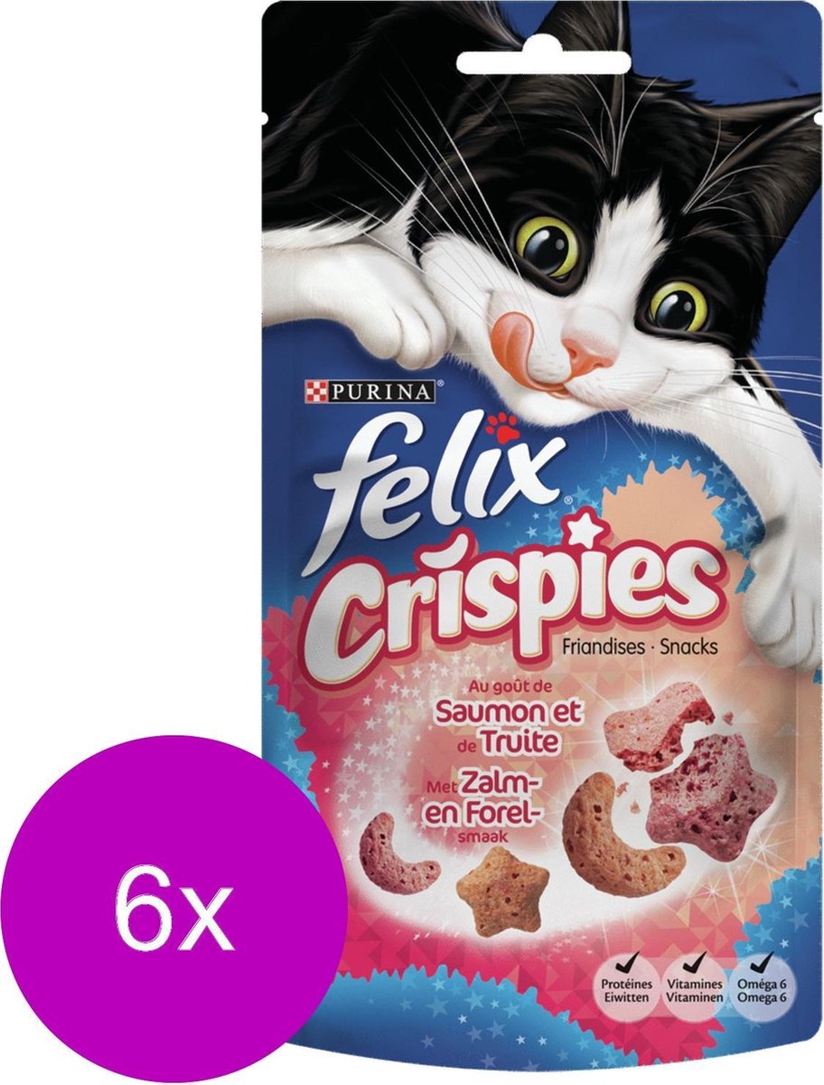 Felix Crispies 45 g - Kattensnack - 6 x Zalm&Forel