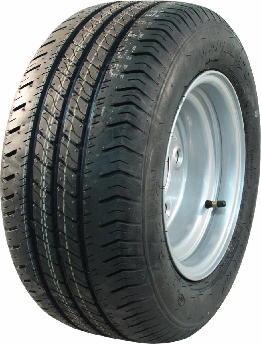 Compleet 10 inch wiel -18x8.00-10 / 195/50 B10 band + velg - opel steek: 4x100 - 750 kg - 10PR - 60 mm naafdiameter