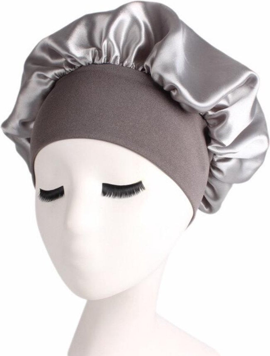Bonnet Satijn - Polyester XL|Slaapmuts Satijn|Hoofddeksel|Unisex|Elastisch|Cabantis|Grijs
